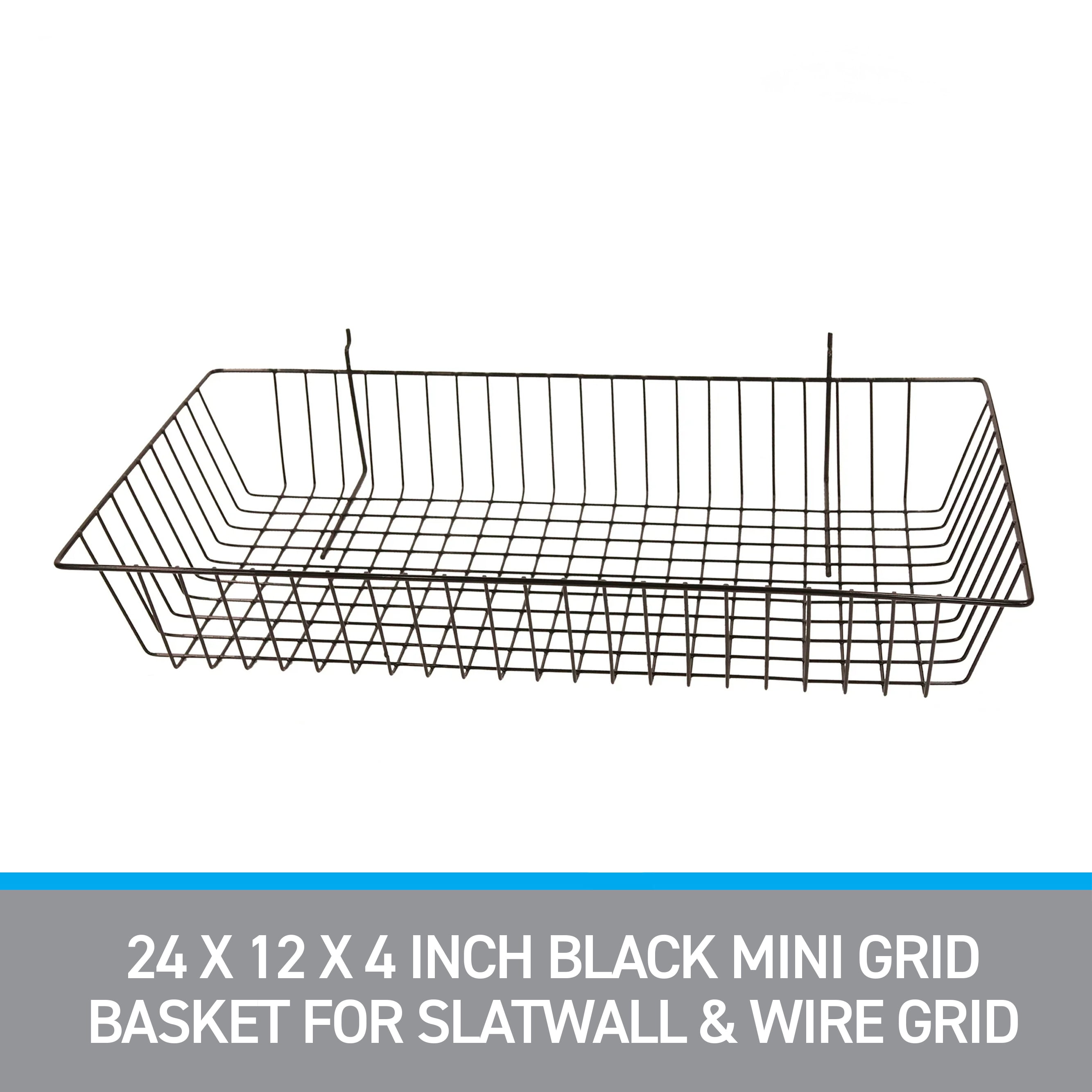 SSWBasics 24" x 12" x 4" Black Mini Grid Basket for Slatwall & Wire Grid