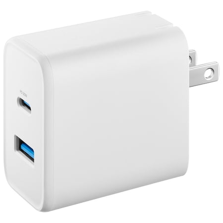 Insignia 32W Foldable Dual Ports Wall Fast Charger with USB-A and USB-C Ports, International 100-240V AC - White Color
