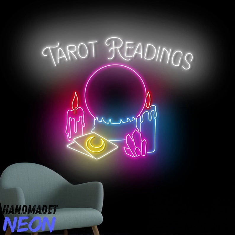 Handmadetneonsign Tarot Readings Neon Sign, Tarot Reader Wall Art, Psychic Open Logo Wall Decor 044373