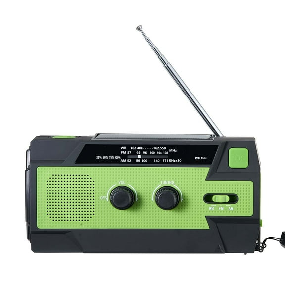 KFFKFF Emergency Weather Radio with 4000mAh Battery, FM/AM/WB/NOAA Alert, Solar Hand Crank, USB Charging, SOS Alarm, Flashlight, Ideal for Outdoor Use and Emergencies