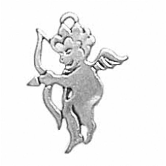 Sterling Silver 16" 1mm Box Chain 3D Smooth Flat Cupid Angel Nocked Arrow Pendant Necklace