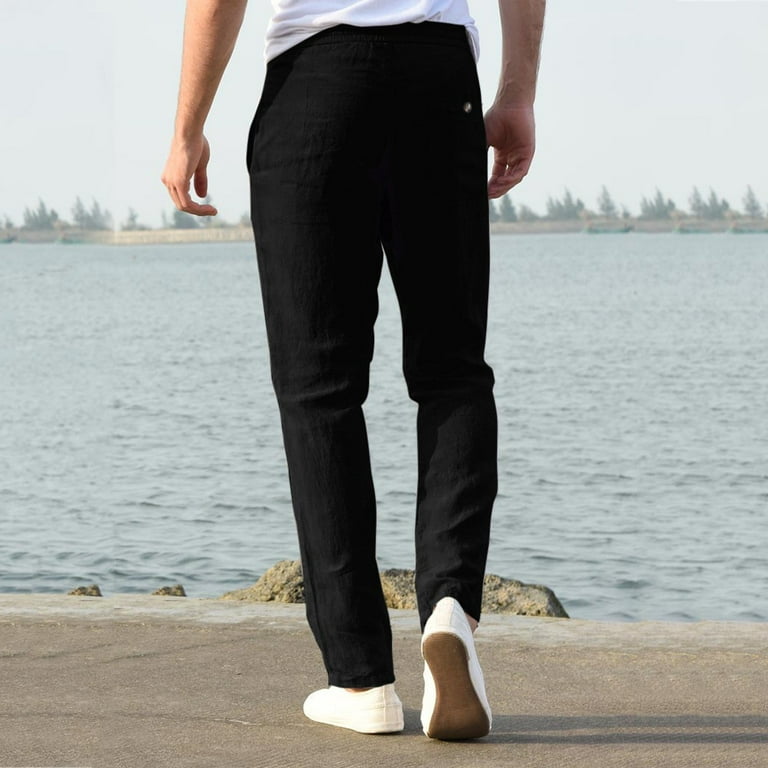 Fashion Men Casual Work Cotton Blend Pure Elastic Waist Long