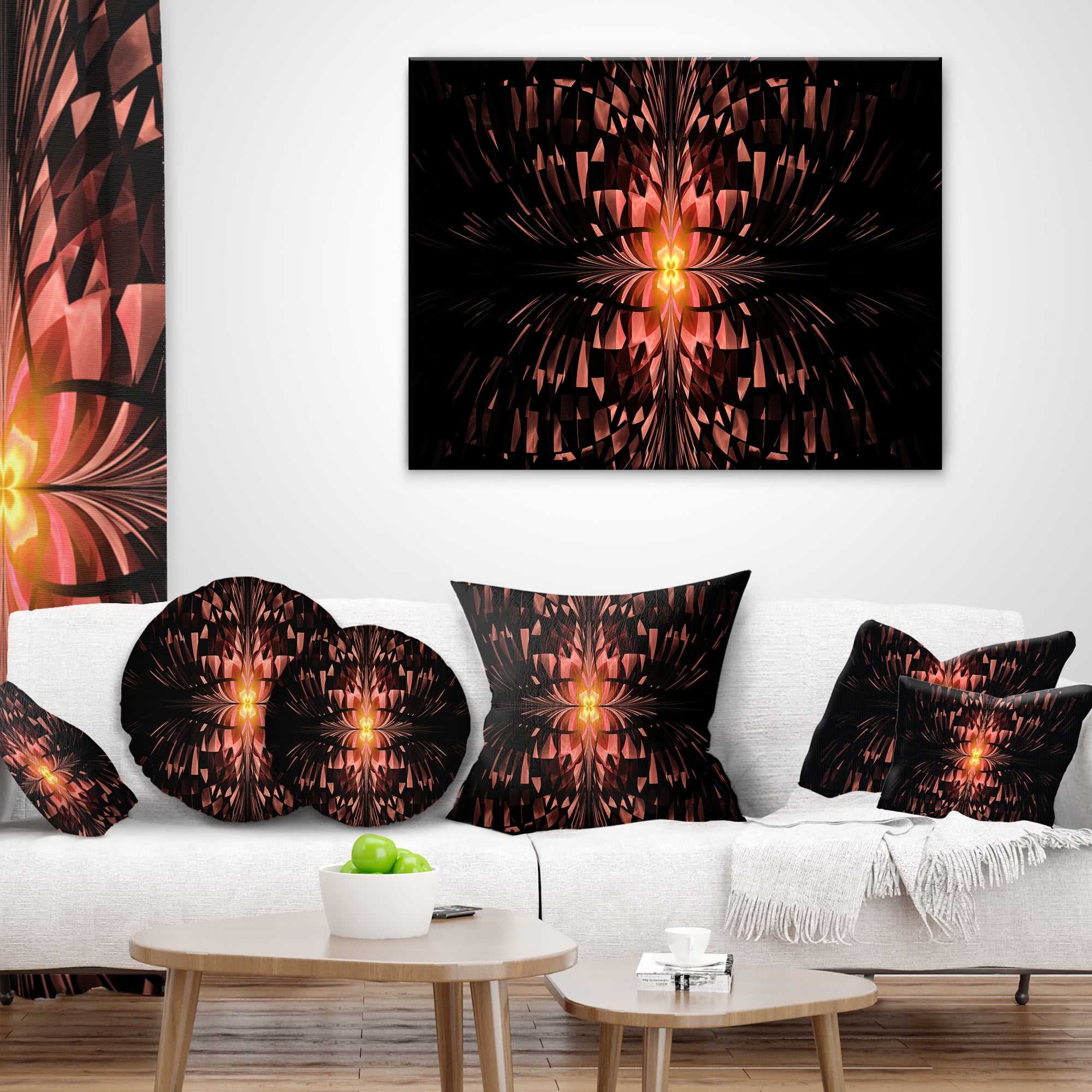 Designart Brown Butterfly Pattern on Black - Abstract Throw Pillow - 12x20