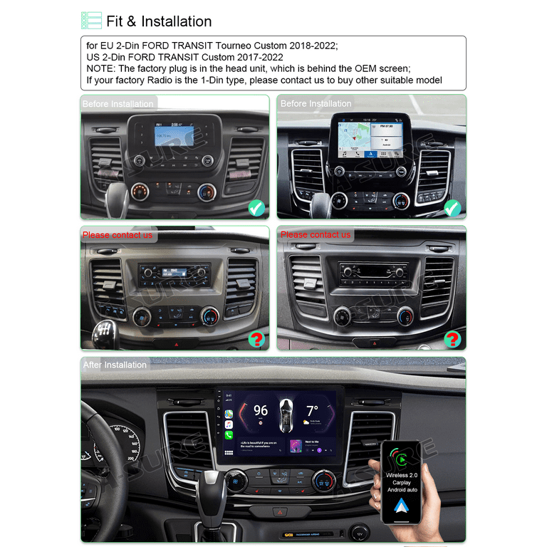 For 2017-2022 Ford Transit Custom 2-DIN Car Stereo Radio Android