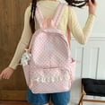 thumbnail image 6 of Polka Dot Backpack with Cute Lace Trim, Large Capacity Multi-Pockets Backpack with Pendant for Shopping Outdoor (Pink), 6 of 10