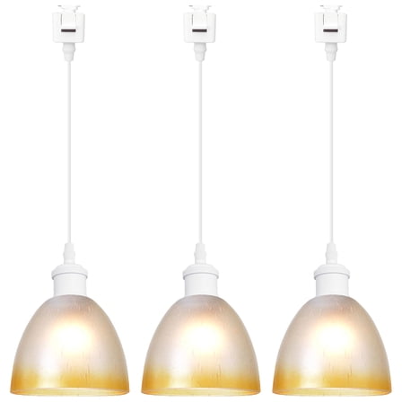 Kiven J-Type track lighting pendants,Modern J track pendant lights with Glass Globe,3-Light Track Lighting Fixture for Kitchen Island Hallway Restaurant,White Socket