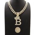 thumbnail image 3 of iJewelry2 Kings and Queens Crowned Initial Letter B Crystals Pendant Gold-tone Cuban Linked Chain Necklace, 3 of 3