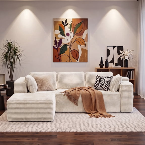Asofer Oversized Modular Sectional Sofa, L Shaped Cloud Sleeper Couches for Living Room, No Assembly Required, Left Facing Chaise, Beige