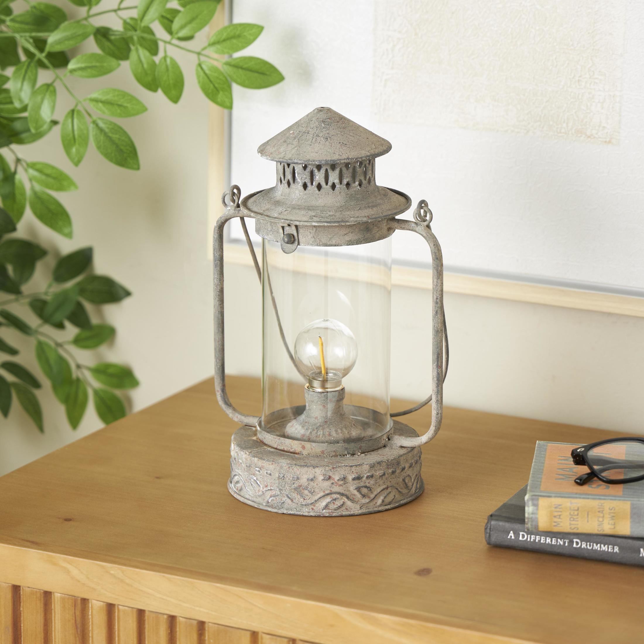 DecMode Bronze Metal Leaf Decorative Candle Lantern with Red Accents and Handle