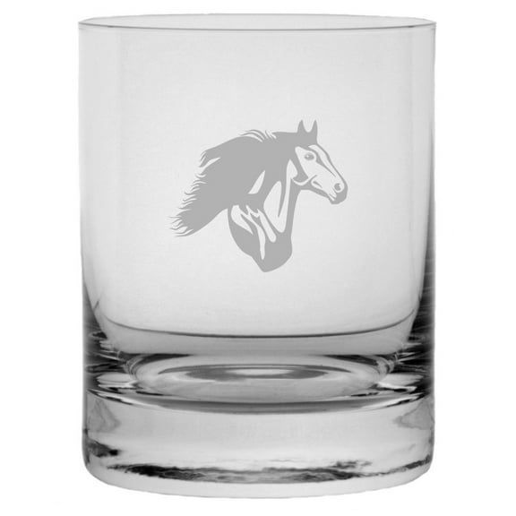 Gypsy Vanner Face Horse Themed Etched 10.25oz Crystal Rocks Whisky Glass