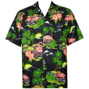 Hawaiian Shirt 48 Mens Scenic Flamingo Beach Aloha Casual Holiday Black M