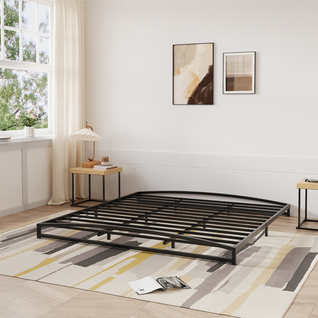 Low Bed Frame Full/King Size - 6 Inch Heavy Duty Metal Platform, Mattress Foundation, No Box Spring Needed, Noise-Free, Non-Slip, Easy Assembly