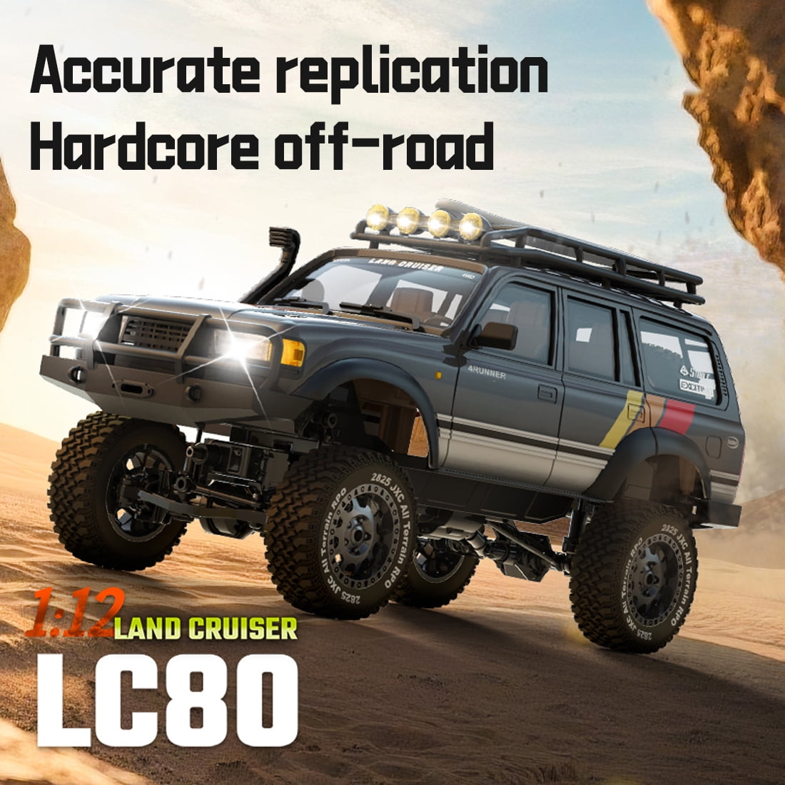 1:12 Scale Land Cruiser RC Car, 2.4GHz Remote Control Climbing Car with Full-Proportional Control System & LED Lights, 4WD Off-Road RC Rock Crawler Model for Adults