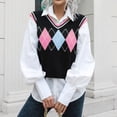 thumbnail image 5 of TANGNADE Women Short Vest with Stripe Knit Uniform Sleeveless Sweater for Womens Knitted V Neck Diamond Plaid Crop Tank Tops Pink S, 5 of 5
