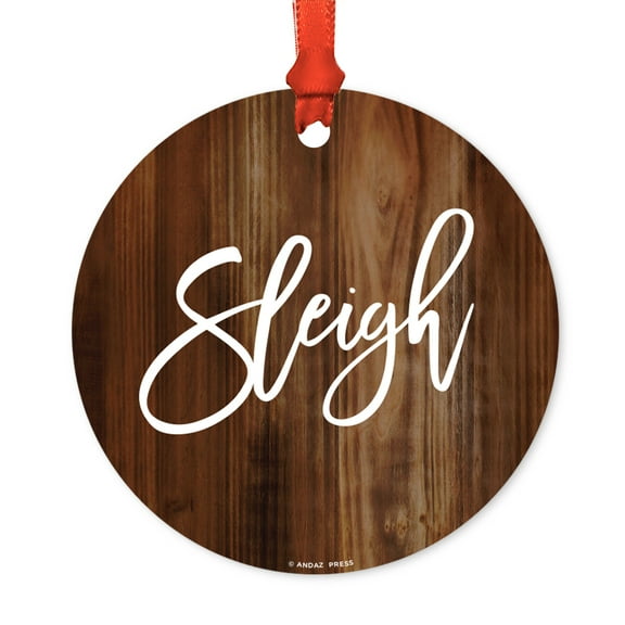 Elegant Scripted Calligraphy Round Metal Christmas Ornament, Sleigh, Includes Ribbon and Gift Bag