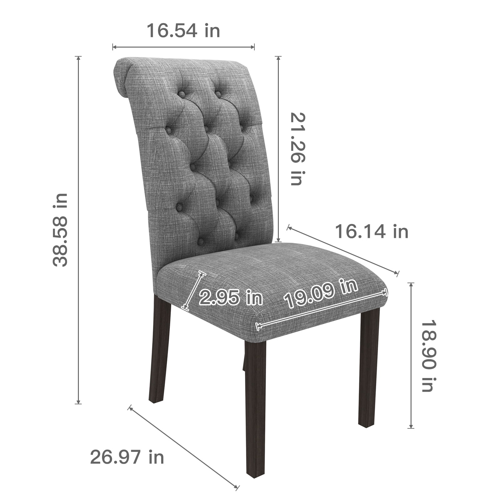 Resenkos Tufted Dining Chairs Set of 2, Accent Parsons Diner Chairs Upholstered Fabric Dining Room Chairs Side Chair Stylish Kitchen Chairs with Solid Wood Legs and Padded Seat - Grey