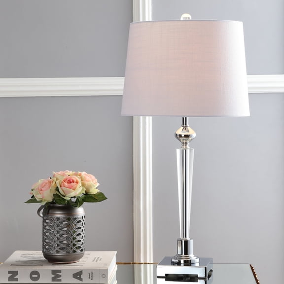 JONATHAN Y Foster 28.25" Crystal LED Table Lamp, Clear/Chrome, JYL2051A