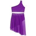 thumbnail image 4 of renvena Kids Girls Lyrical Dress Ballet Dance Ballroom Athletic Crop Tops with Skirt Shorts Purple 12, 4 of 7