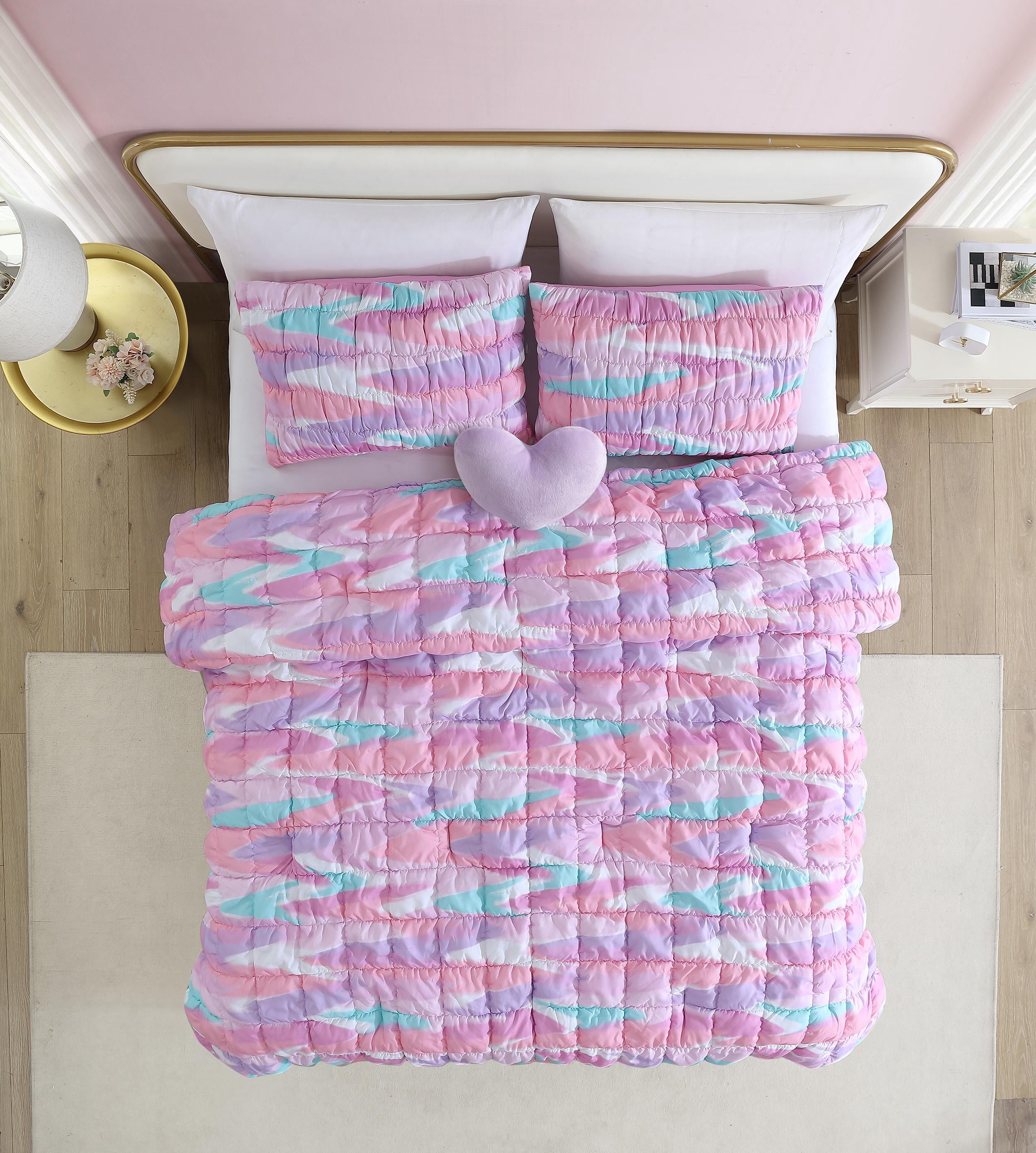 Staci Swirl Pink 3-Piece Soft Embellished Microfiber Comforter Set - Twin