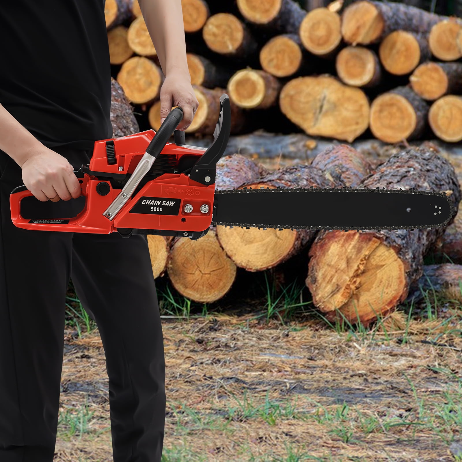 20 Inch Chainsaw 58cc Leightweight Handed Petrol Gasoline Chain Saw with 0.15gal Tank Capacity 2-Stroke Engine Chainsaw with 58cc Displacement 10500rpm High Speed and 2.6kw High Power