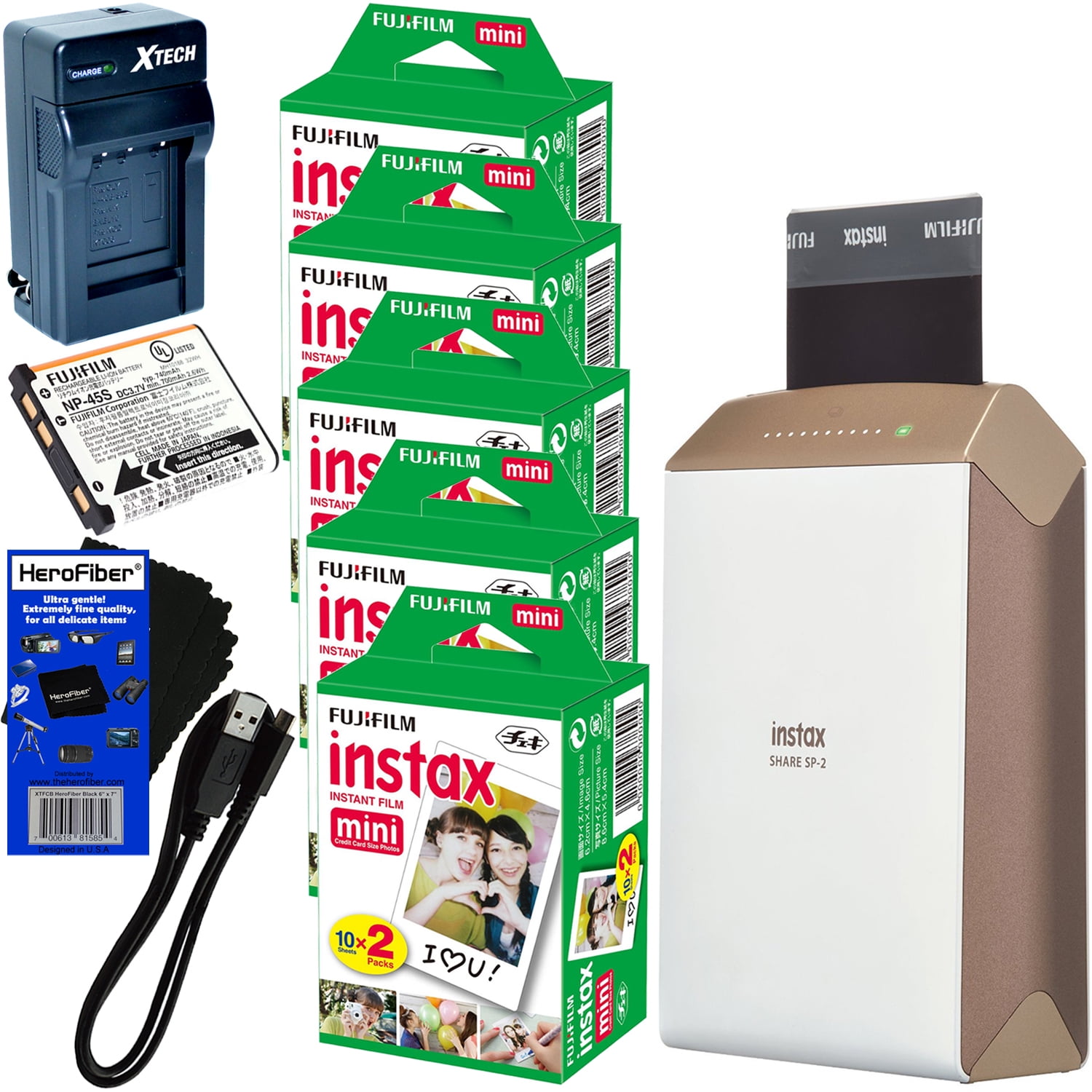 Fujifilm instax SHARE Smartphone Printer SP2 (Gold) + Instax Mini Instant Film (100 sheets