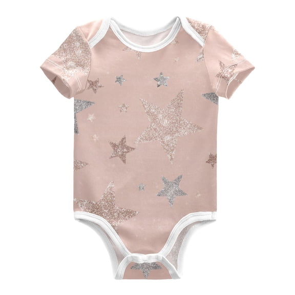 Rose Gold Glitter Stars Pure Cotton Bodysuit Short Sleeve Pajamas One-Piece Romper Unisex 3 Months