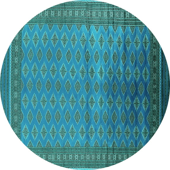 Ahgly Company Machine Washable Indoor Round Oriental Turquoise Blue Industrial Area Rugs, 6' Round