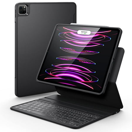 ESR Ascend Keyboard Case Lite, iPad Keyboard Case Compatible with iPad Pro 12.9 2022/2021/2020/2018, Magnetic Detachable Case, Adjustable Portrait/Landscape Mode, Springy Backlit Keys, Black