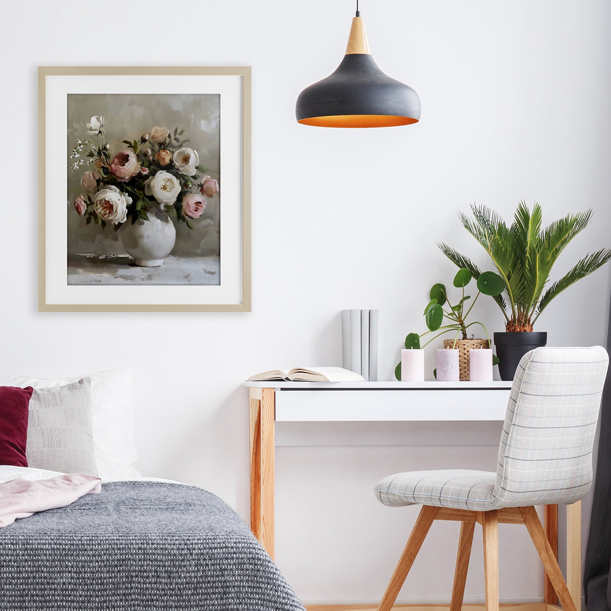 Stupell Industries Peony Blooms Bouquet Vase Birch Framed Print Under Glass, design by Creative Studio