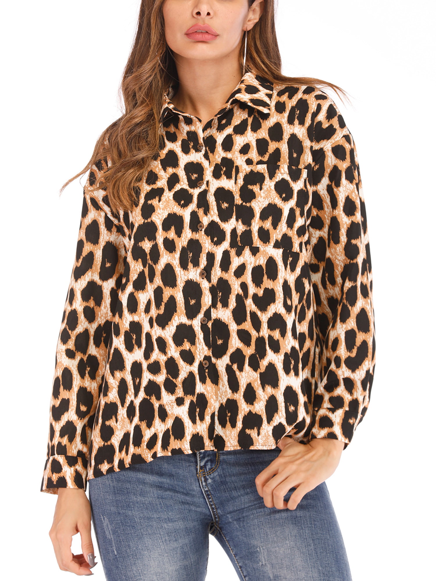 Leopard Blouse Long Sleeve Fashion Ladies T-Shirt Oversize Tops Outdoor Party Club Shirt iCODOD Women Plus Size Shirt 