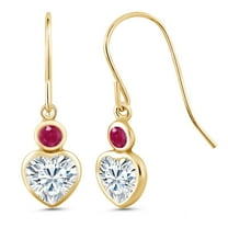 Gem Stone King 14K Yellow Gold Red Ruby Earrings Set with Heart Shape Moissanite (1.15 Cttw)