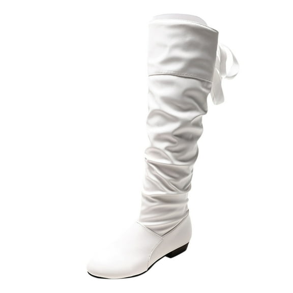 Boots for Women,Stylish Ladies Solid Color Long Boots with Rear Bow and Elevated Thick Heel Design for Modern Women,Knee High Boots Women,White8