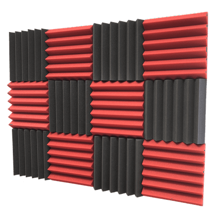 2x12x12-12PK RED/CHARCOAL Acoustic Wedge Soundproofing Studio Foam