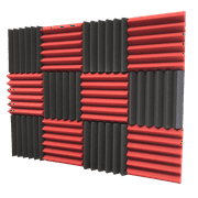 2x12x12-12PK RED/CHARCOAL Acoustic Wedge Soundproofing Studio Foam Tiles