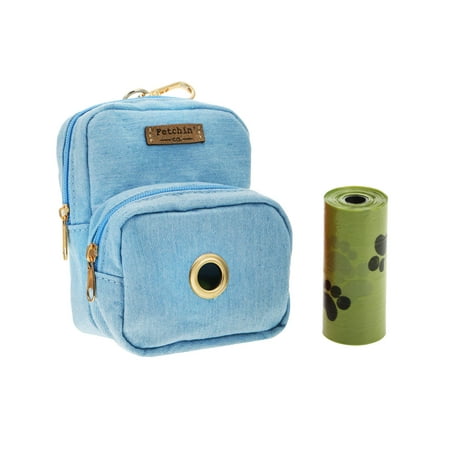 Chambray Blue Mini Backpack Pet Waste Bag Treat Holder and Plastic Bags Roll by Fetchin  Co