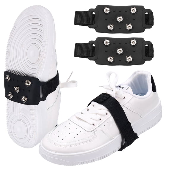 Uxcell Crampons Traction Cleats, Anti-Slip Rubber Traction Cleats Crampons for Shoes and Boots with 5 Steel Spikes Shoe Grippers for Men/Women Winter Hiking Walking Climbing, 2Pcs & Black