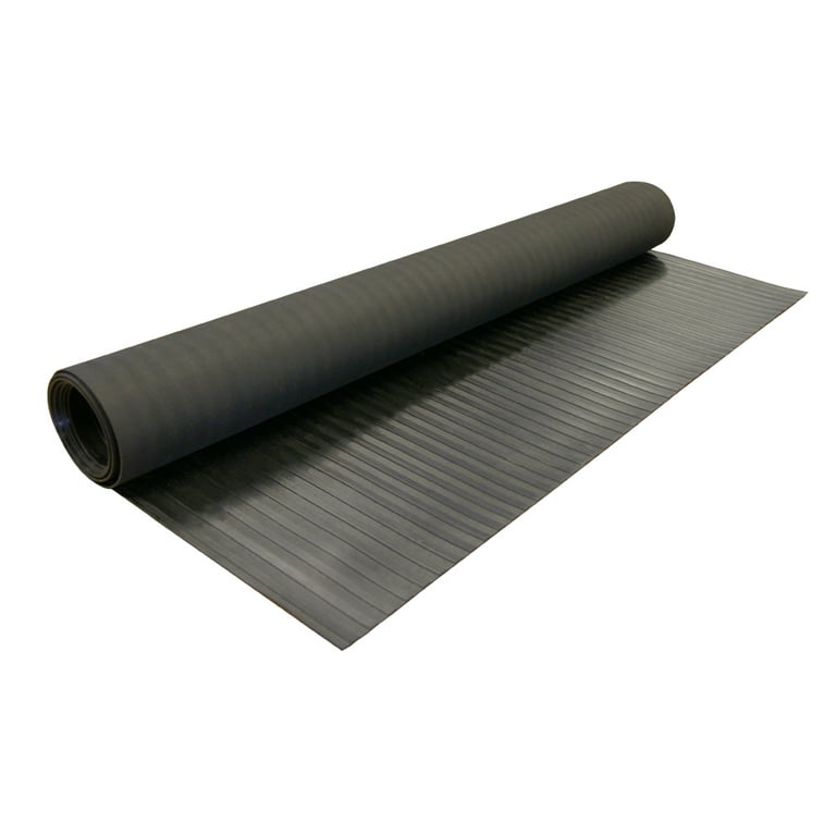 Rubber-Cal Wide-Rib Corrugated Rubber Floor Mat - 1/8 in x 4 ft x 4 ft -  Black Rubber Roll 03-167-WR-P