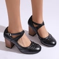 thumbnail image 4 of SACFOF Chunky Heel Ankle Strap Pumps for Women Closed Round Toe Comfortable 3 Inches Low Heel Mary Janes Leather Dress Shoes Office Working Party Event Prom Business, 4 of 6
