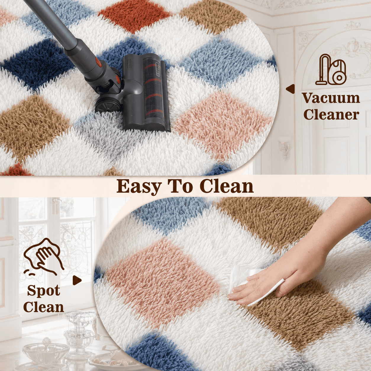 ZRSDIXK 8x10 Area Rugs for Living Room, Soft Fluffy Bedroom Rugs, Checkered Carpet, Multicolor