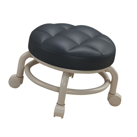 Tabouret Roulant Rond, Tabouret Pivotant Silencieux à 360 Degrés avec Roues Universelles, Tabouret Bas en Cuir PU pour Maison Bureau Garage Magasin Entraînement Physique