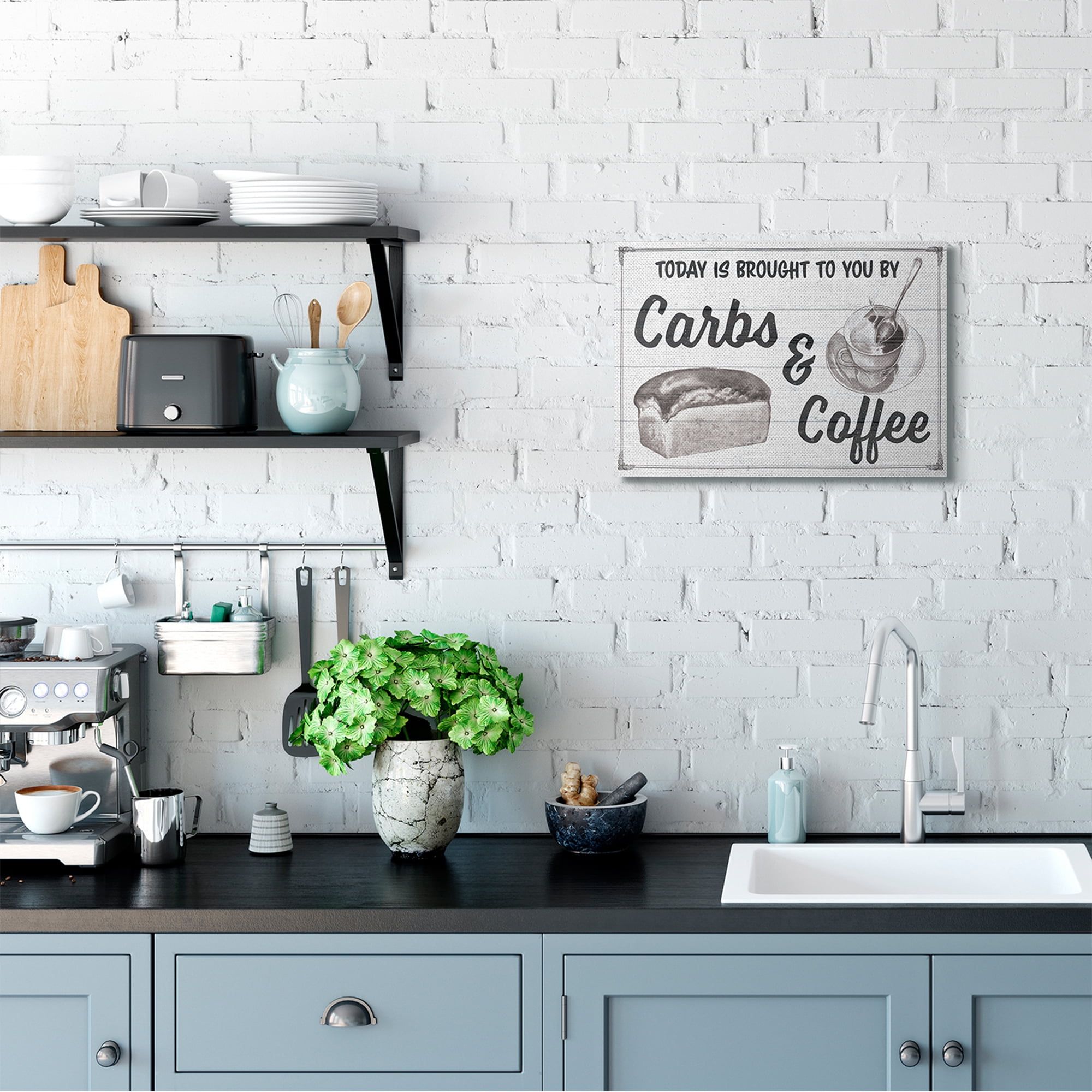 Stupell Home Décor Carbs and Coffee Kitchen Humor Rustic Word Design Canvas Wall Art by the Saturday Evening Post