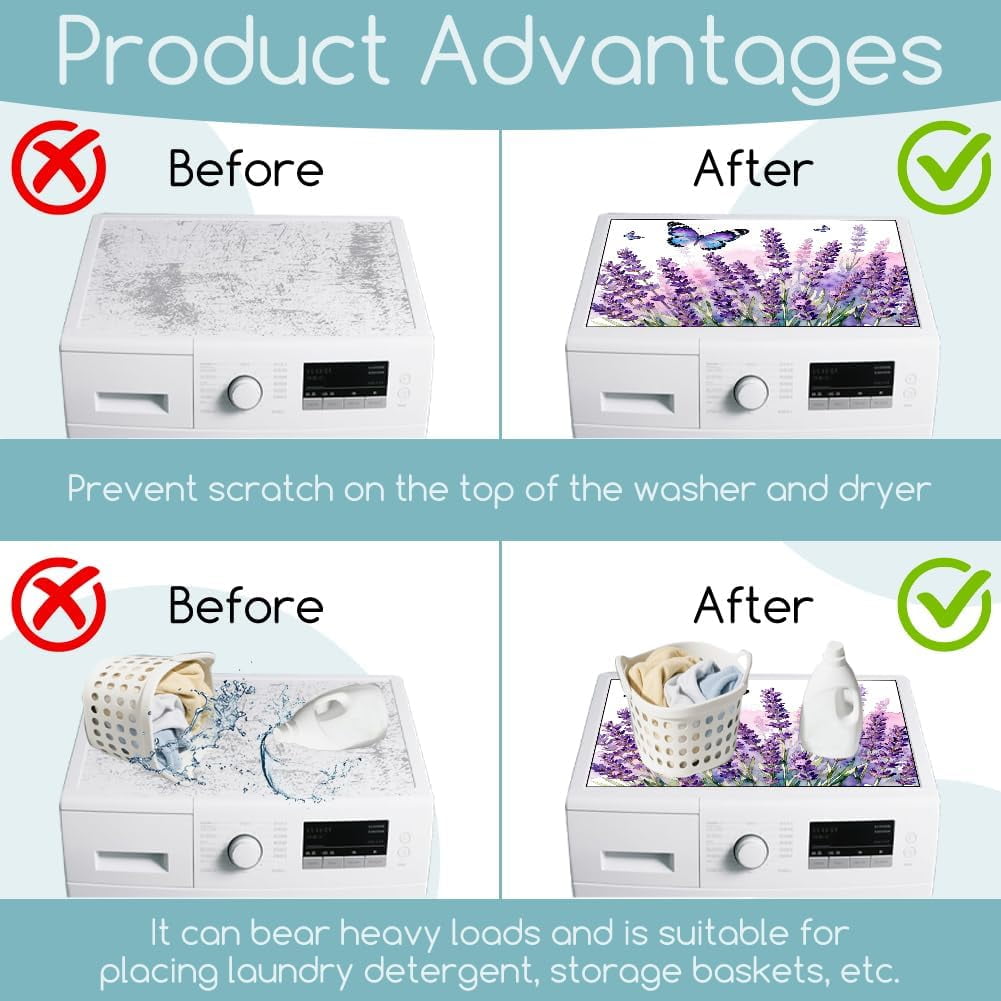 Purple Butterfly Washer Dryer Dust Cover 23.6×19.69inch Lavender Washing Machine Top Protector Pads Non Slip Washing Machine Top Covers