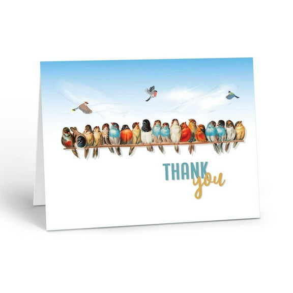 Birds On A Line Thank You Note Card - 10 Thank You Note Cards and Envelopes - Bi