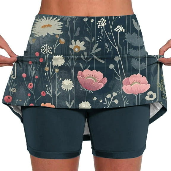 Jacenvly New Womens Yoga Skirts Fashion Women's Color Mid-Waist Skirt Pants Sports Shorts Bottoming Skirt Pants Comfortable Skirt with Shorts Built in Multicolor