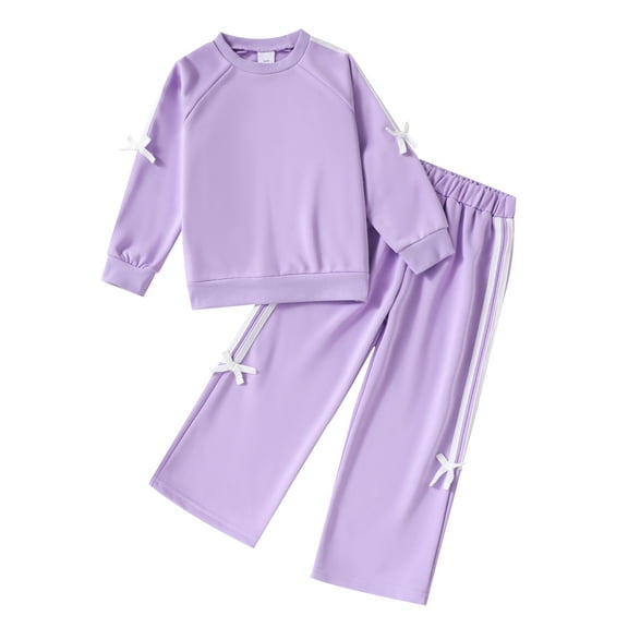 KIMI BEAR 4T Toddler Girl Outfits 5T Kid Clothes Sets Winter Long Sleeves Color Block Pullover Sweartshirt Top Sweatpants Warm Clothing 2pcs Pants Set Purple