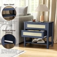 thumbnail image 5 of Barara King Narrow Rattan Nightstand with 2 Drawers and Open Storage Shelf, Boho Bedside Table for Compact Bedroom, Decorative Side Table for Home Living Room Furniture, Navy Blue, 5 of 9