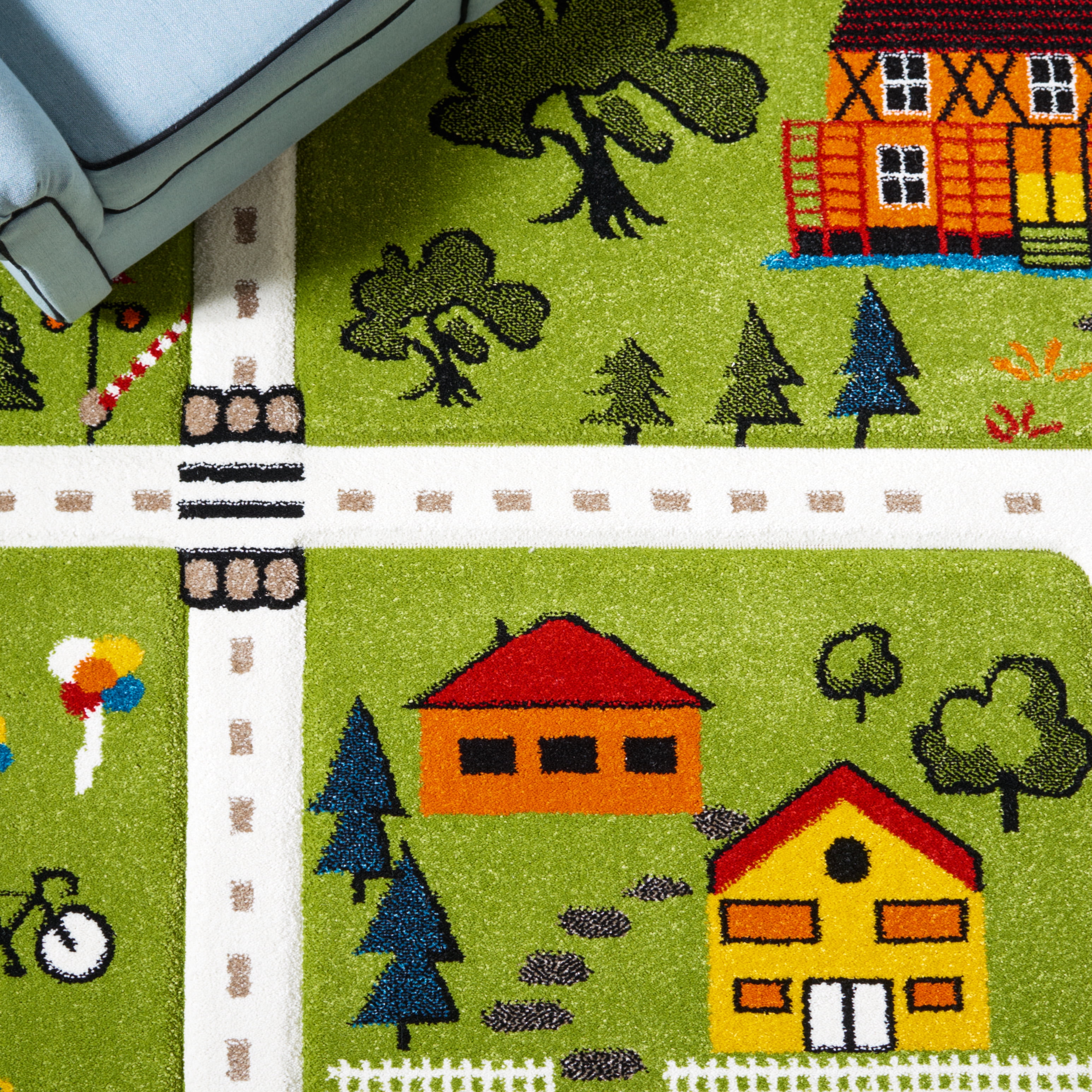 SAFAVIEH Carousel Kids Railroad Town Area Rug, Green/Beige, 9' x 12'