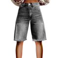 thumbnail image 2 of Stephy Flare Denim Shorts for Women Wide Leg Denim Shorts Woman Vintage Floral Print High Waisted Straight Stretch Pants with Pockets, Gray, M, 2 of 4