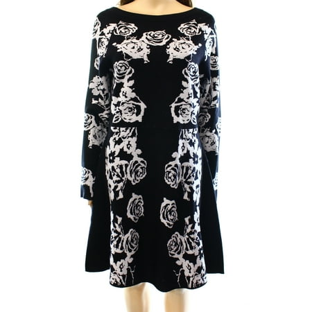 INC NEW Black Women's Size XL Floral Sparkle Flare Sweater Dress