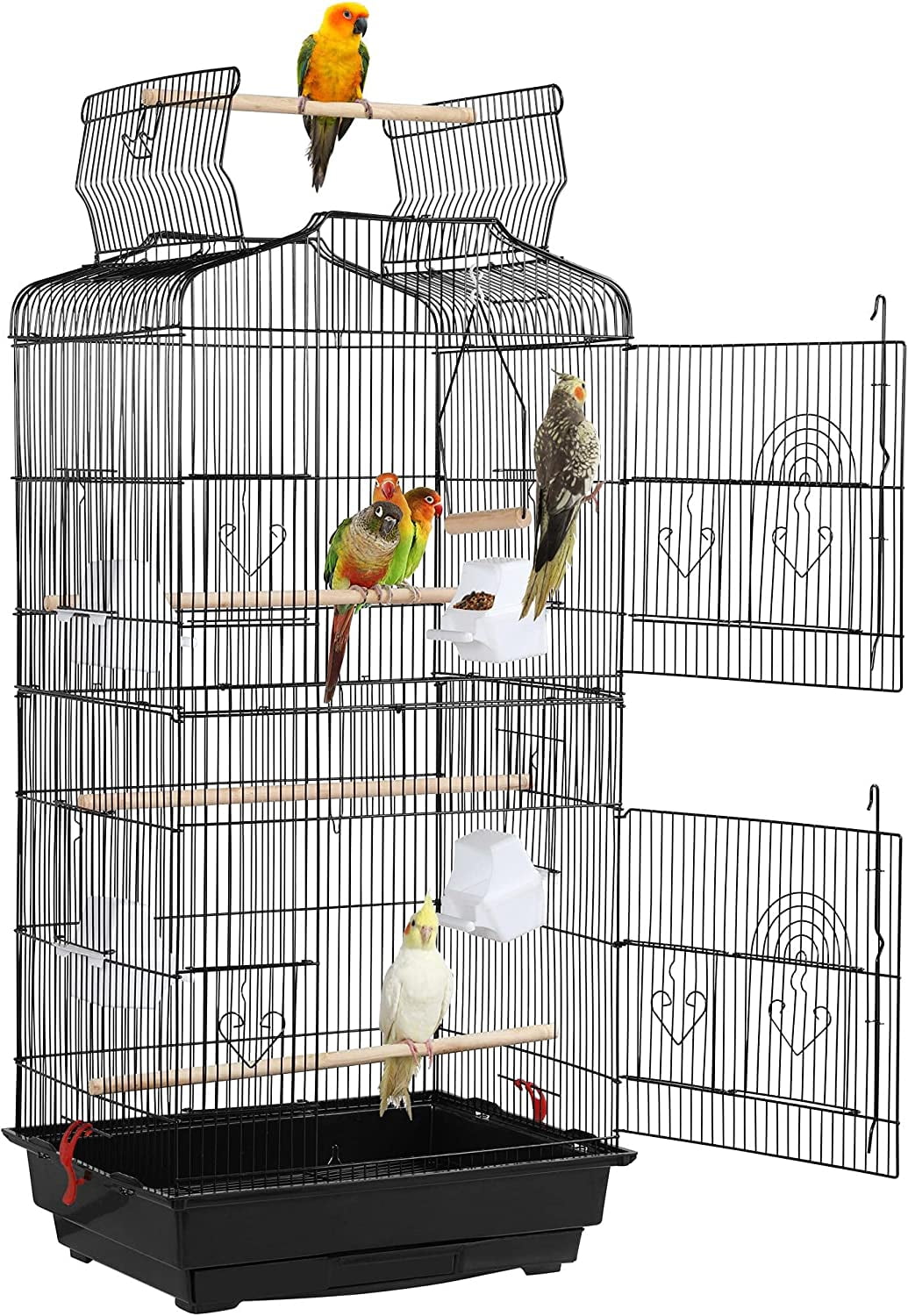 41-inch Open Top Medium Bird Cages for Parakeets Finches Canaries Lovebirds Small Quaker Parrots Cockatiels Budgie Green Cheek Conure Travel Pet Flight Birdcage